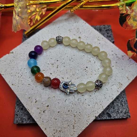 NEW 7 Chakra 8mm Beaded Bracelet Healing Crystal Meditation Jewelry - Picture 1 of 3